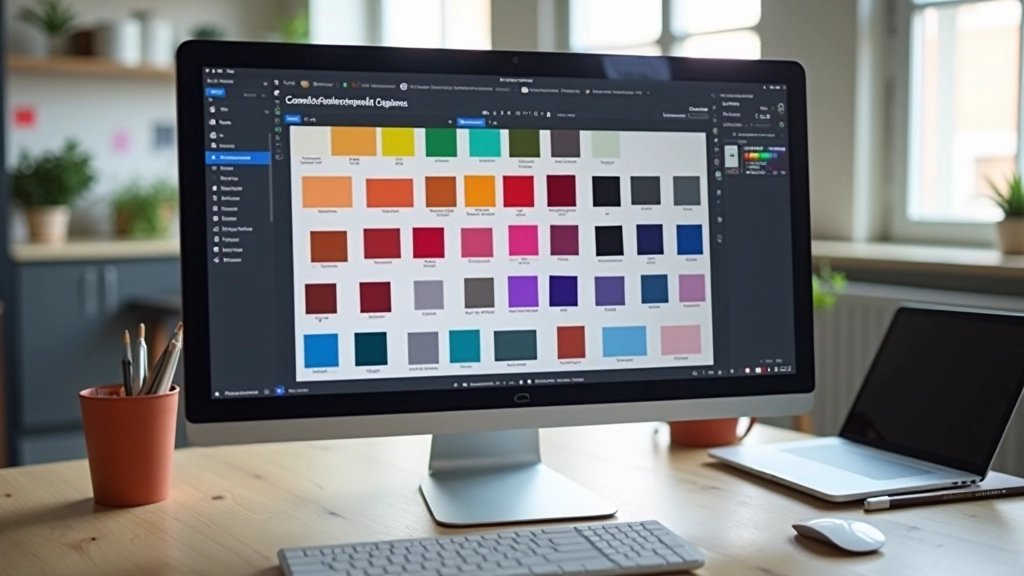 Kleurpaletten met token nummering op een modern grafisch ontwerp canvas, designsoftware interface