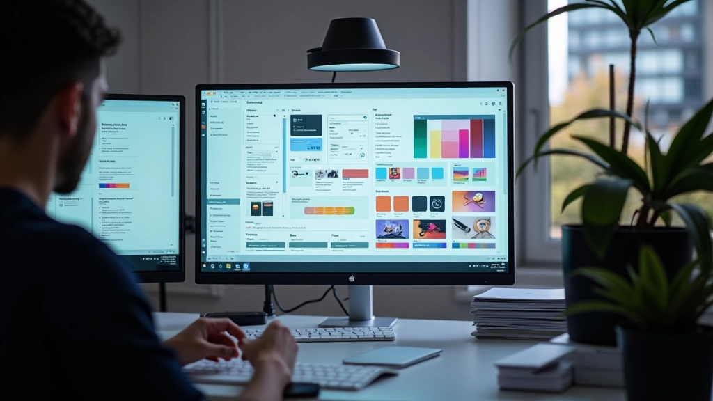 Modern designsysteem workspace met componenten, tokens en documentatie op groot scherm