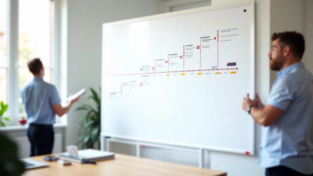 Stap-voor-stap proces visueel weergegeven met nummering, van planning tot implementatie in designsysteem