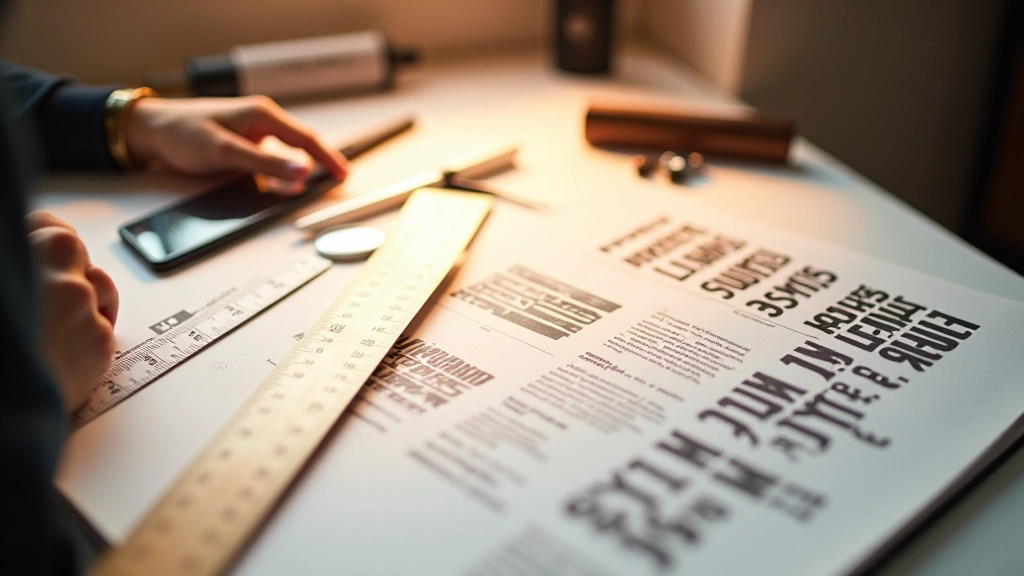 Ruimte en typografie schaal weergegeven met maatlijnen en labels op design mockup